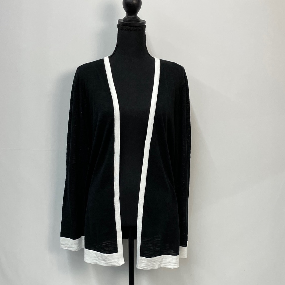 Evan-Picone Black and White Women's open-front cardigan, L